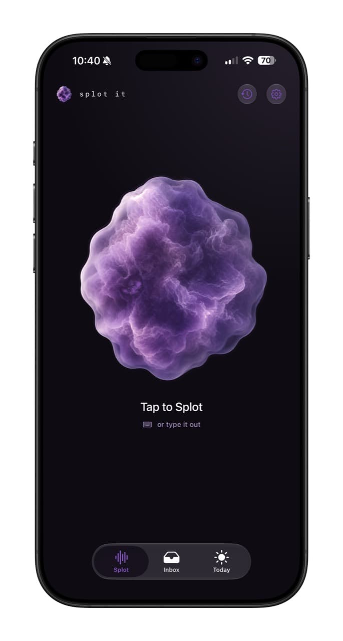 Splot It capture screen showing the Liquid Bloom and Tap to Splot action